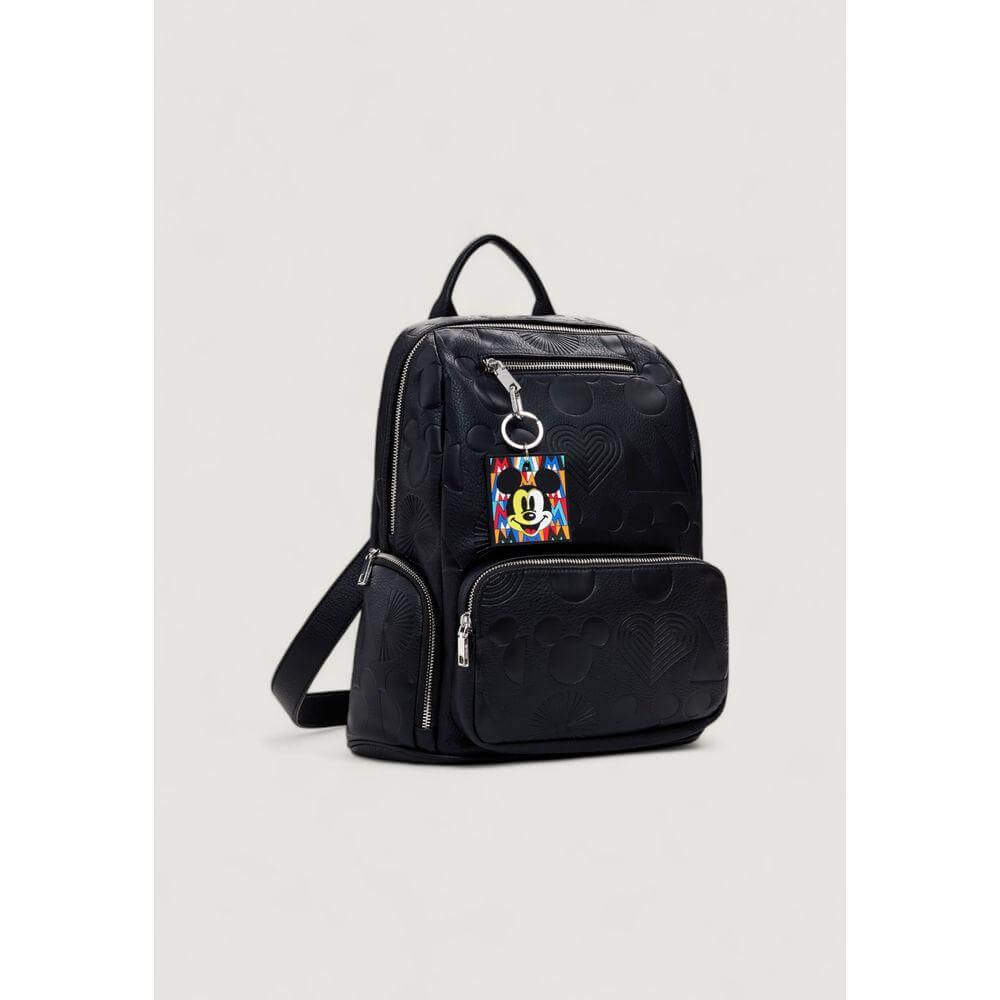 Desigual black polyethylene backpack for women, ideal for spring and summer, featuring a modern design with a front pocket.