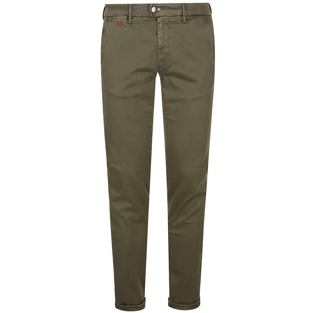 Tramarossa green cotton jeans with side and back welt pockets, turn-up hem, made in Italy