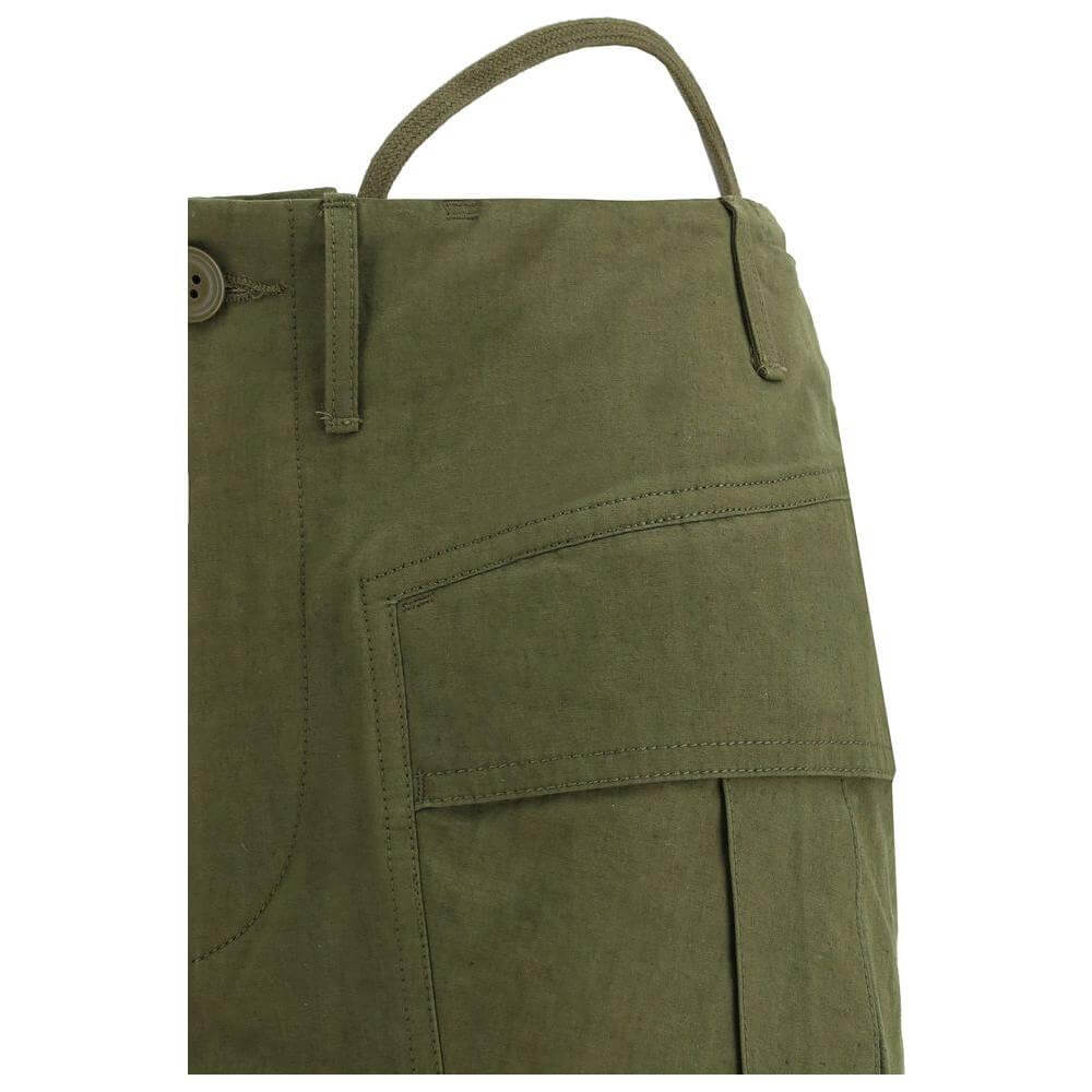 Close-up of R13 Flare Pant showcasing front maxi cargo pocket and belt loops, made of cotton with a stylish and functional design.