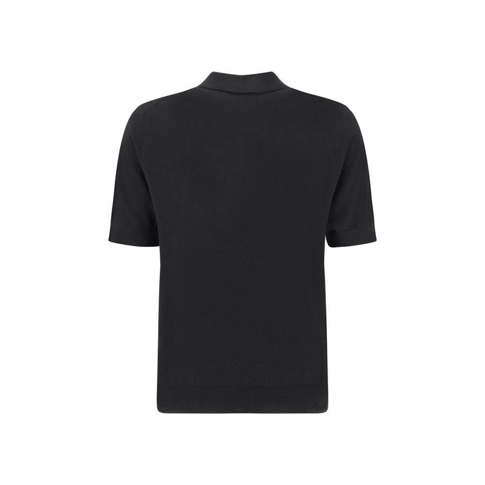 Back view of Dolce & Gabbana logoed polo shirt in black, featuring a classic collar and sleek design.
