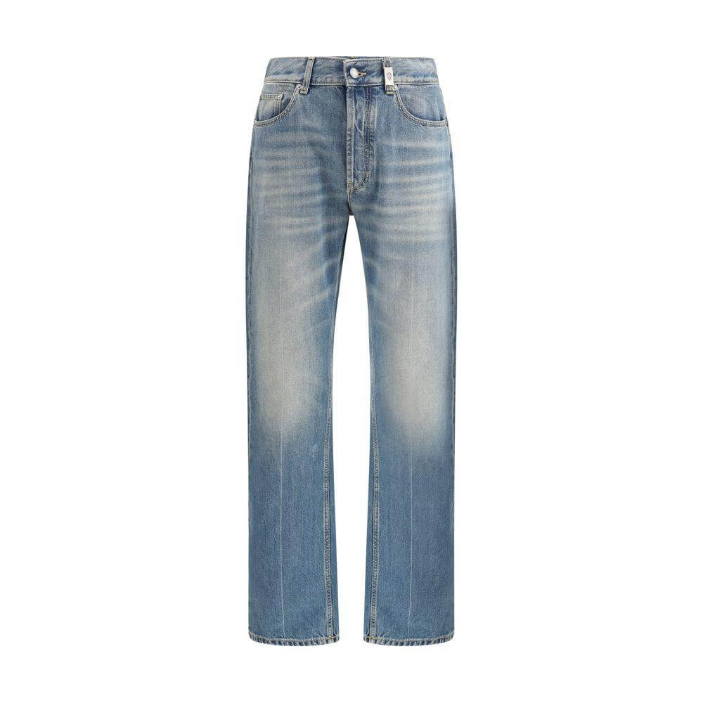 Alexander McQueen straight jeans with high waist, iconic skull logo, and classic five-pocket style.