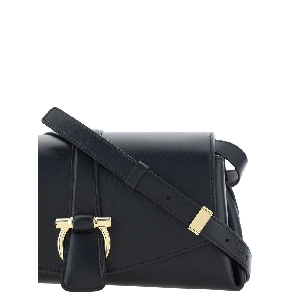 Ferragamo Black Calf Leather Bos Taurus Shoulder Bag