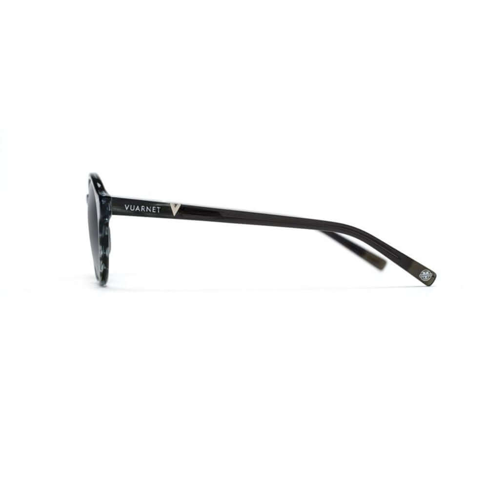 Vuarnet black acetate sunglasses side view, model VL20010002113, featuring sleek black design with 55/20/145 mm dimensions.