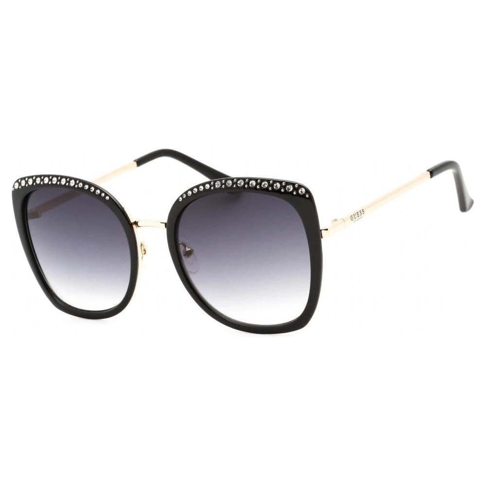 Guess Black Metal Sunglasses for women, model GF0381-01B, features grey gradient lenses with a 56/20/140 mm frame.