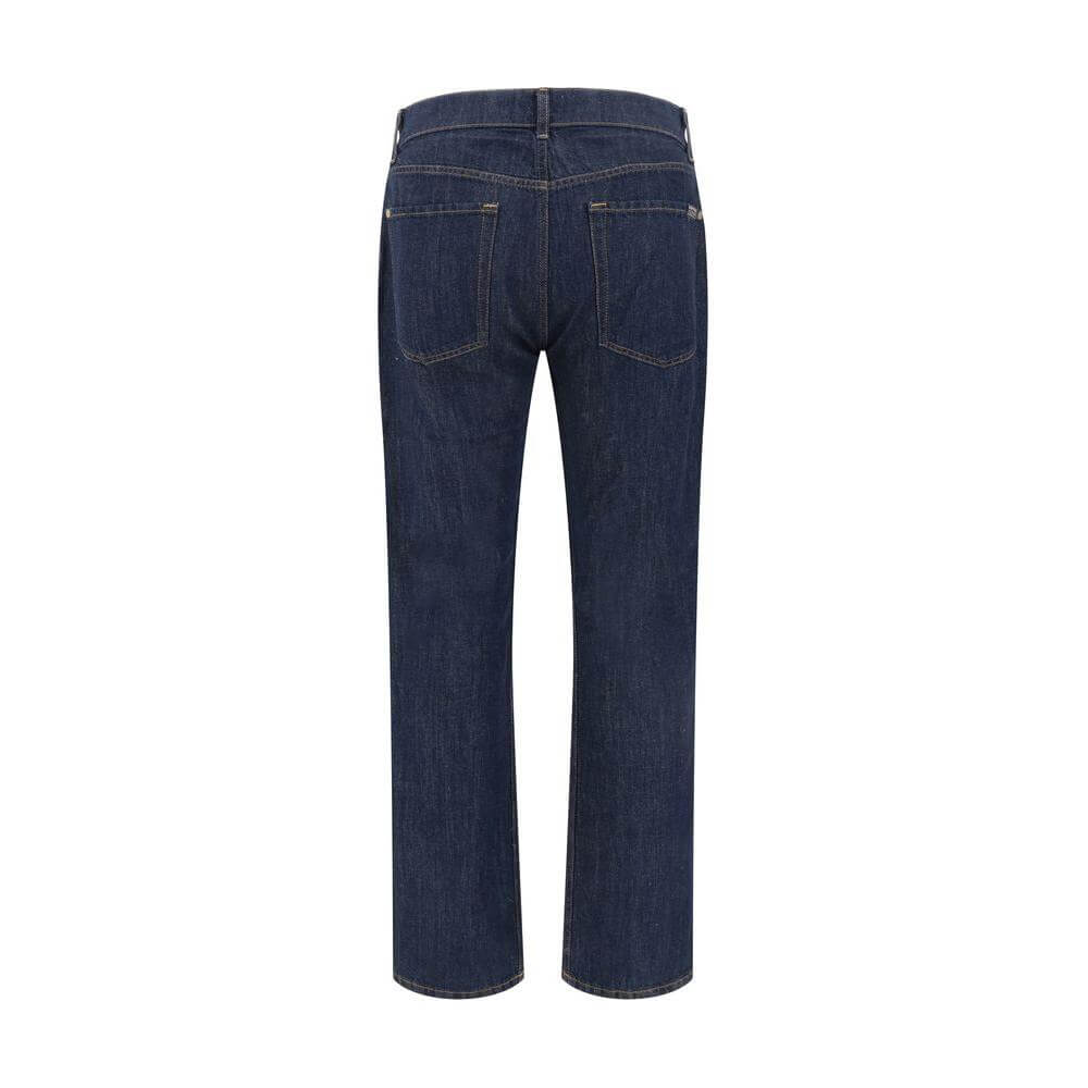 Back view of 7FOR straight jeans showcasing classic five-pocket style and belt loops, perfect for casual wear.