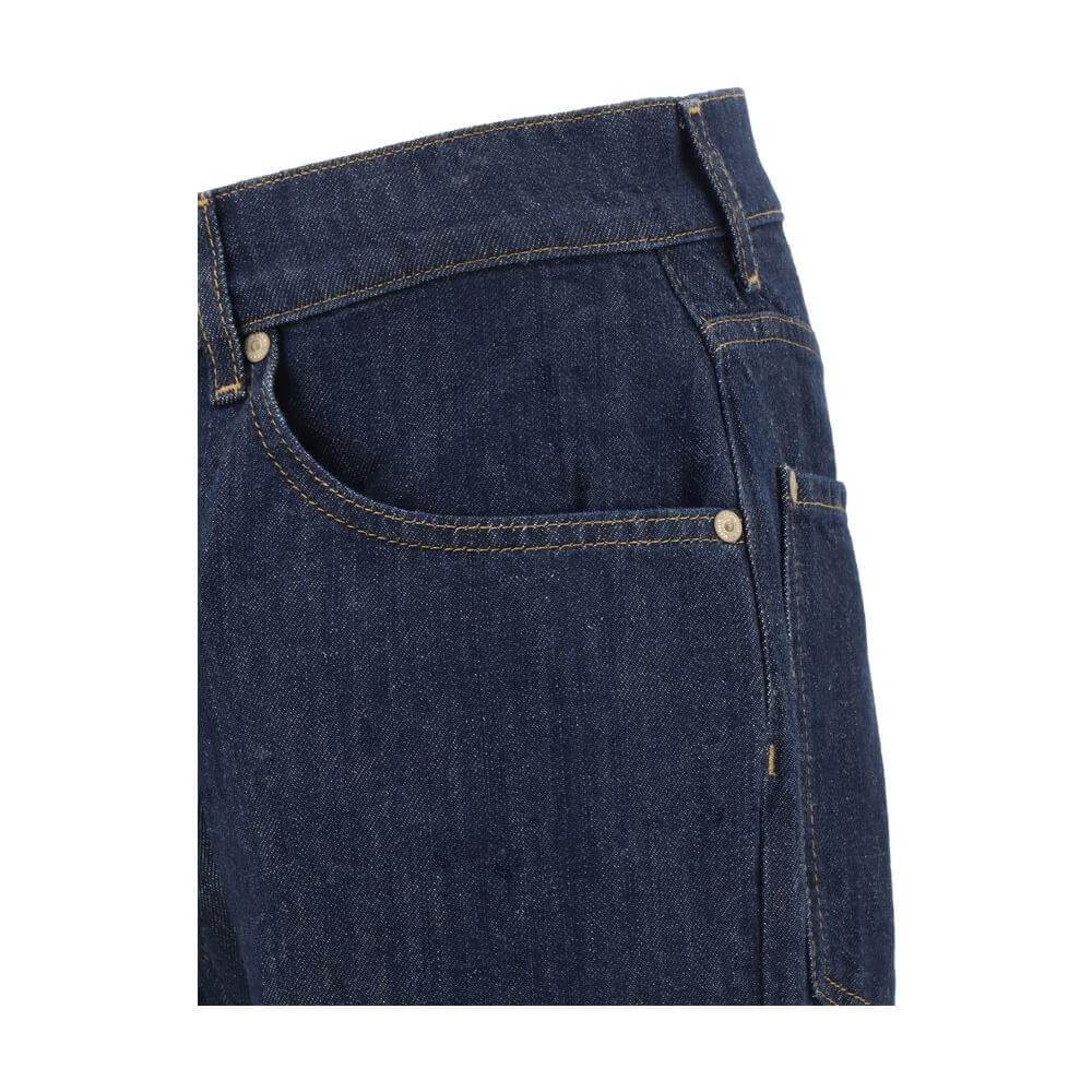 Close-up of 7FOR straight jeans showing classic five-pocket design and waistband with belt loops, ideal for casual everyday style.