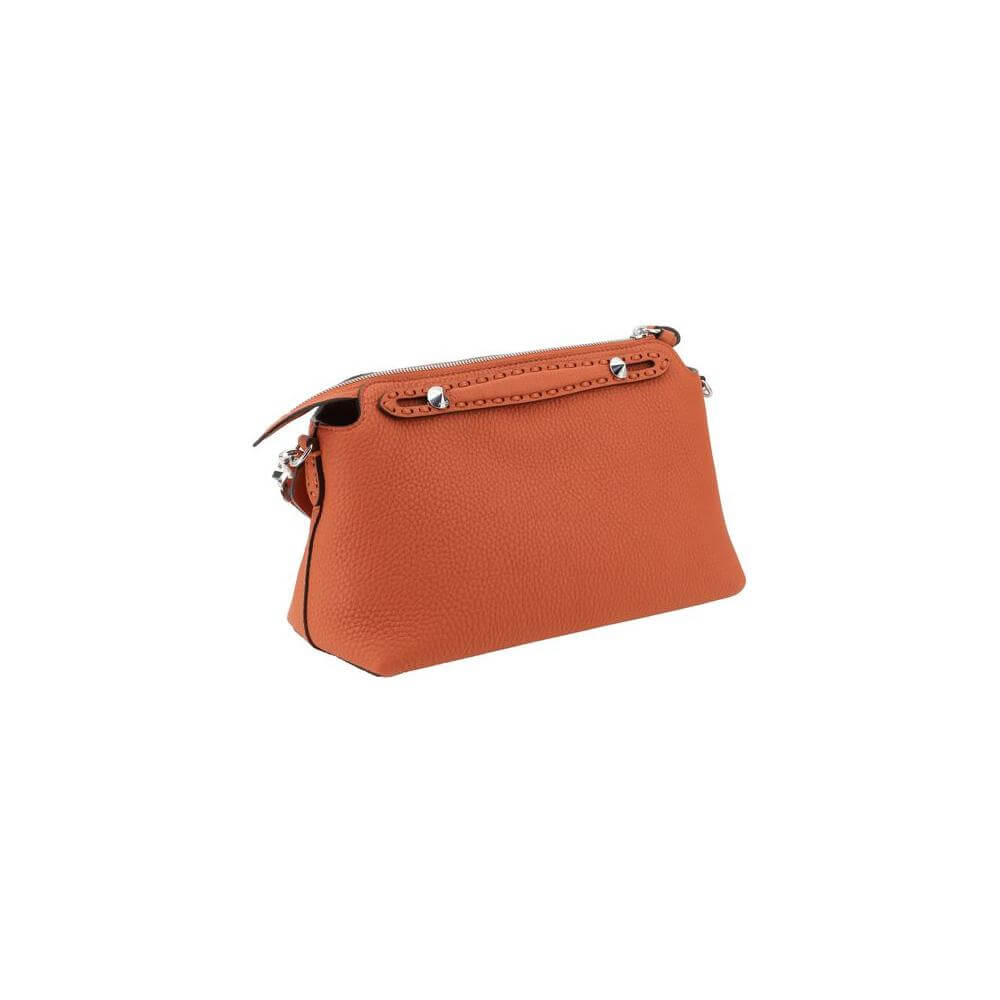 Fendi By The Way Selleria Medium Shoulder Bag in orange leather, featuring top handles and zipper closure for style and versatility.