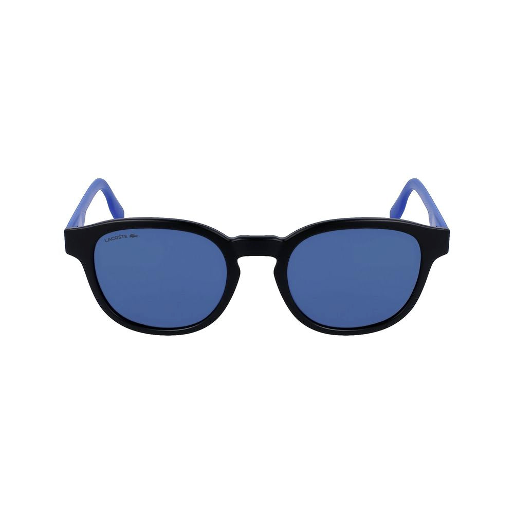 Lacoste Black Injected Unisex Sunglasses L968SX-002 with Blue Lenses, measures 51/21/145 mm, Category 3 UV protection.