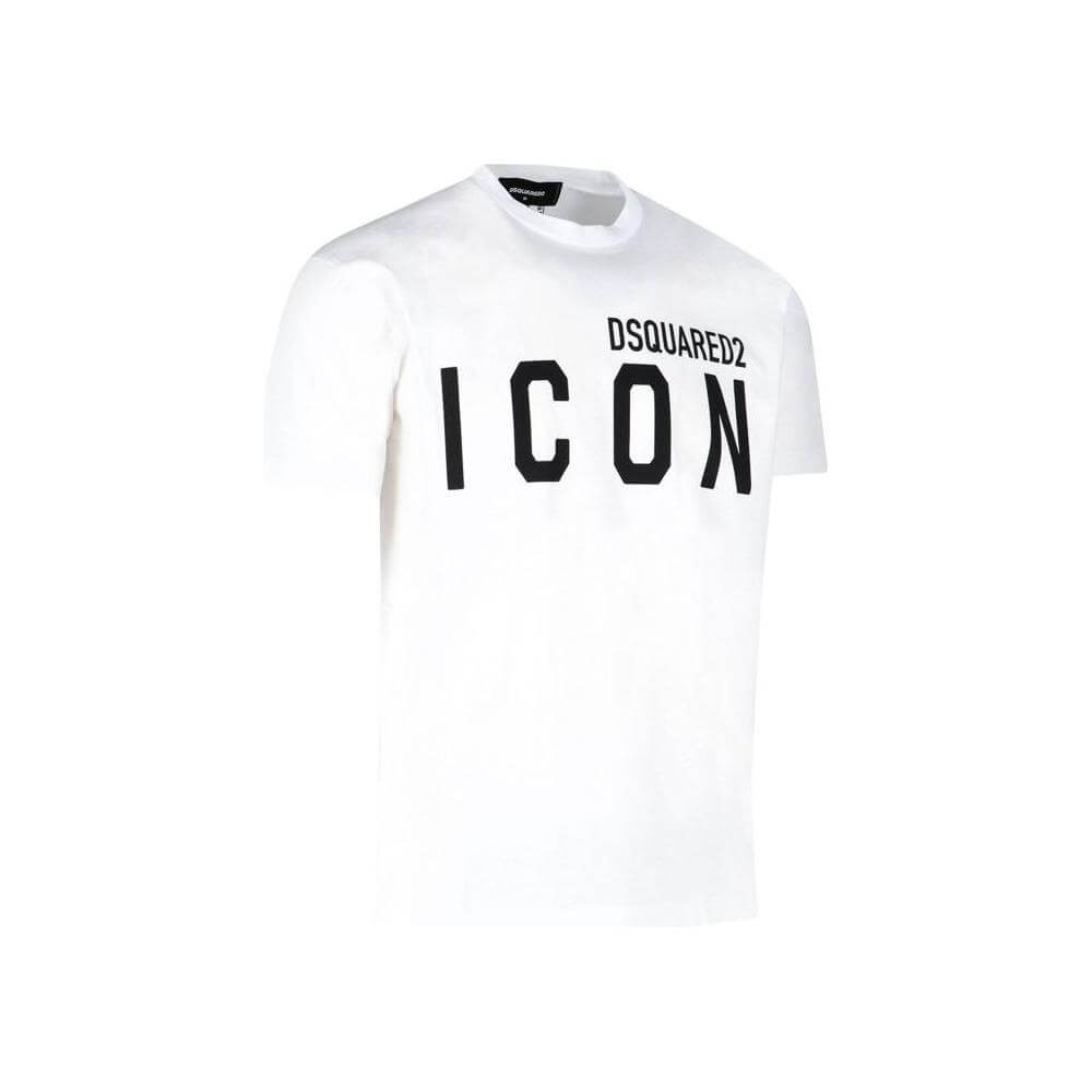 Dsquared² white cotton crew-neck t-shirt with 'ICON' print, regular fit, 100% cotton material.
