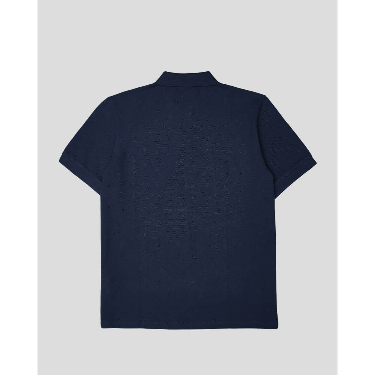 Back view of Burberry navy blue cotton collared polo shirt, short sleeve, regular fit, made in Thailand.