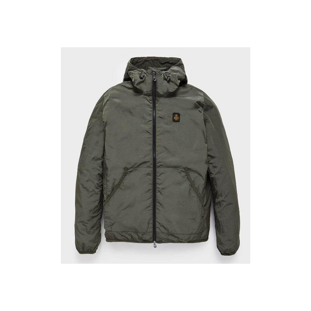 RefrigiWear green polyamide men's jacket with zipper, two outer pockets, and a sleek design. Ideal for contemporary summer wear.