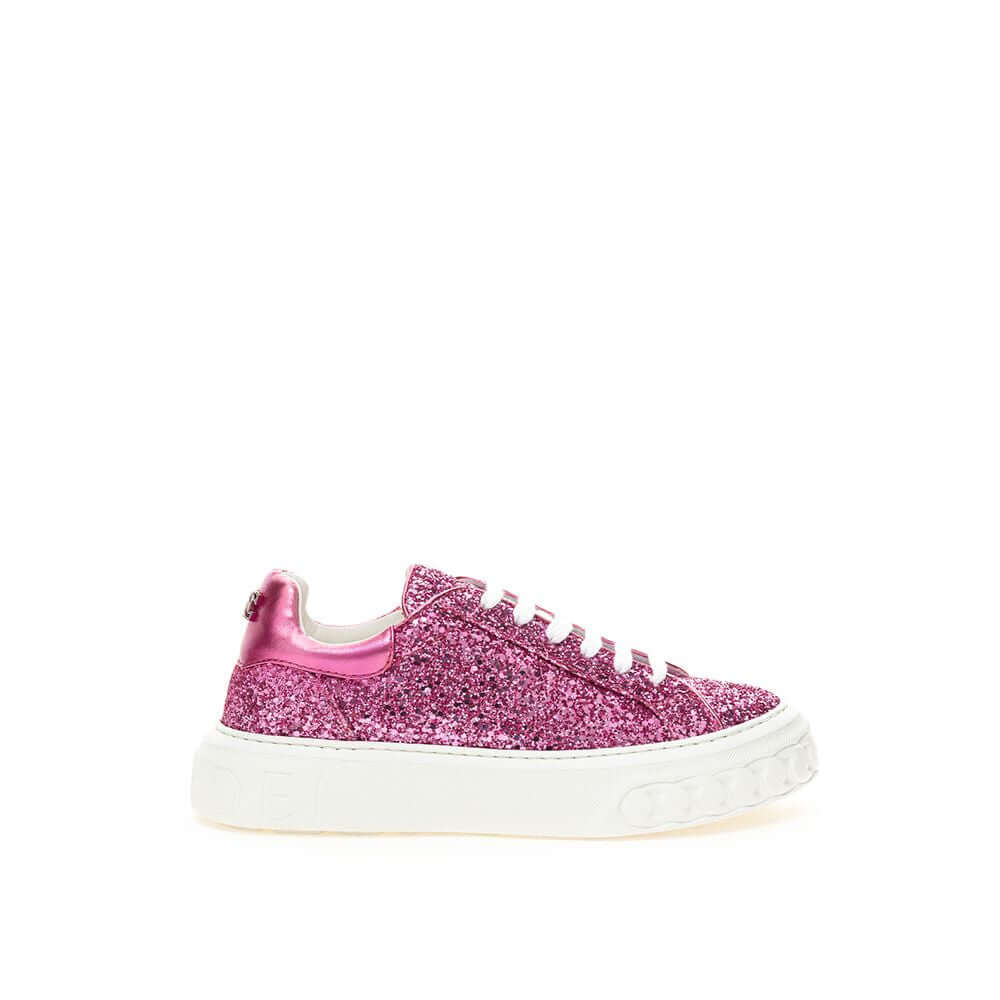 Casadei Fuchsia Elegance leather sneakers with vibrant design, merging high-fashion and casual style, crafted in Italy.