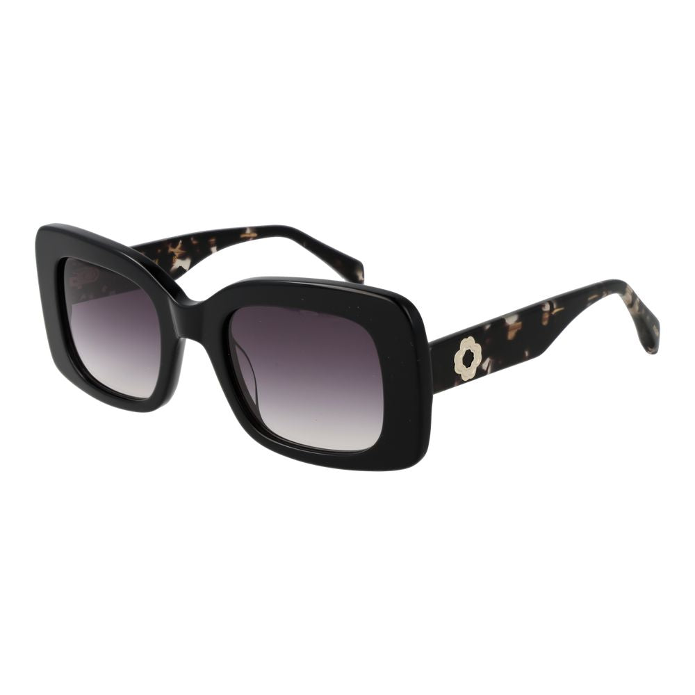 Maje black women's acetate sunglasses with square gradient lenses, 100% UV protection, and floral design on temples.