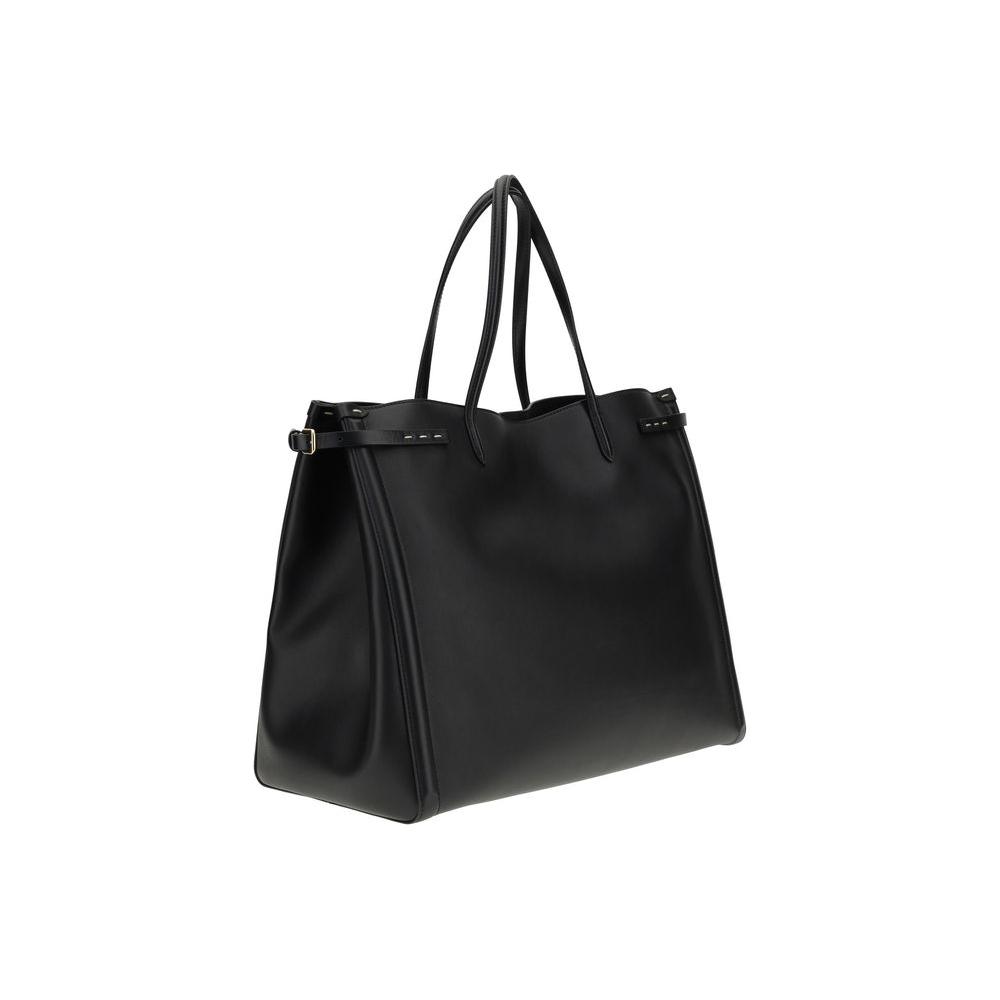 Valentino Garavani Large Antibes Tote Bag in black leather with double handles and gold-finish metallic accents.