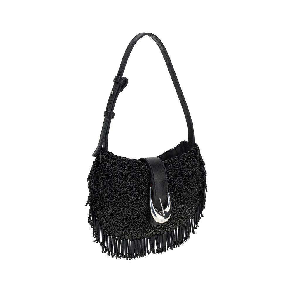 Staud Alana Shoulder Bag with beaded fringed design, adjustable strap, and magnetic flap closure.