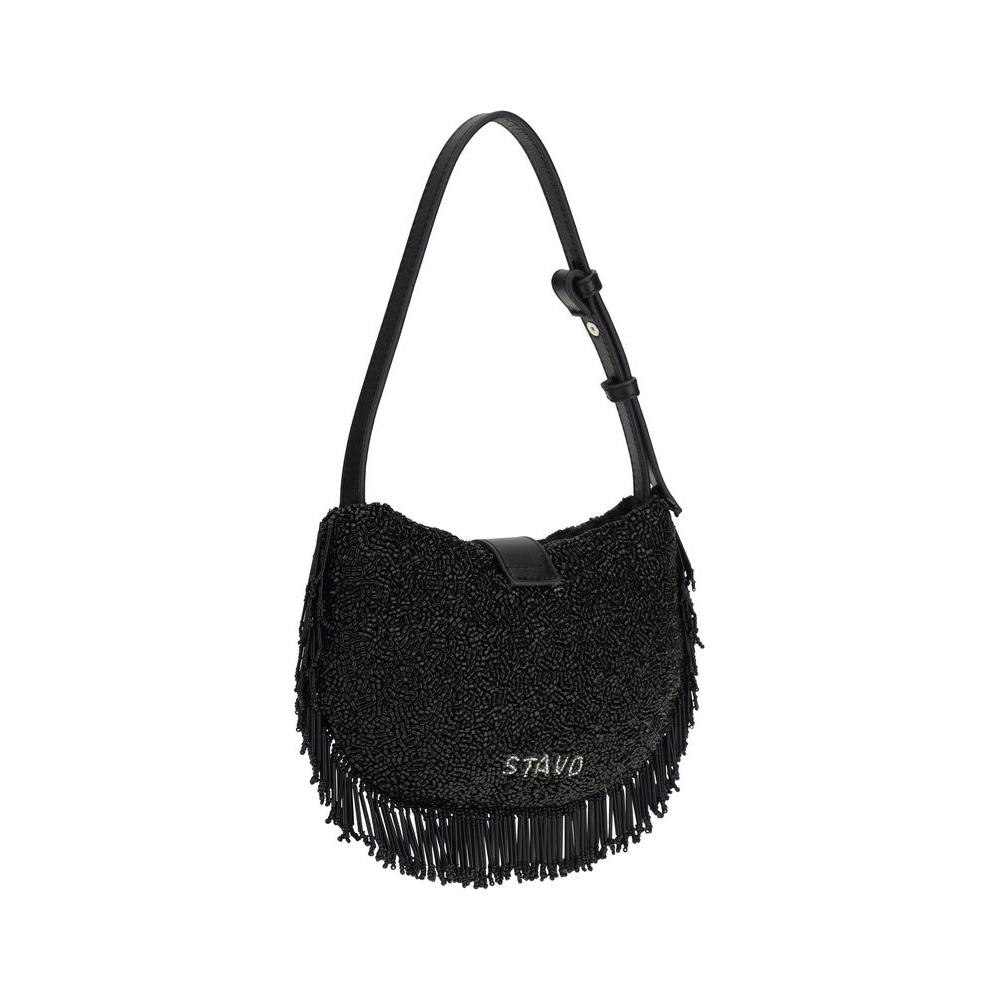 Staud Alana Shoulder Bag with beaded fringe, adjustable strap, and magnetic flap closure