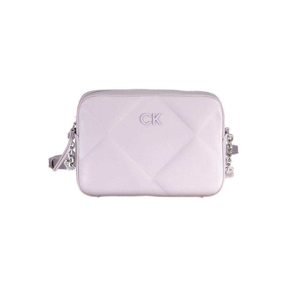 Calvin Klein purple polyester handbag with adjustable shoulder strap and logo, featuring 2 internal pockets and 50% recycled materials.