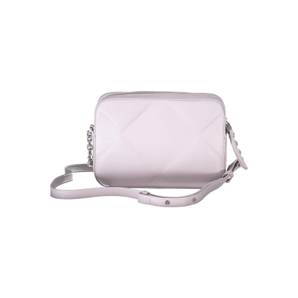 Calvin Klein purple handbag with adjustable shoulder strap, featuring two internal pockets and logo, made of 50% recycled polyester.