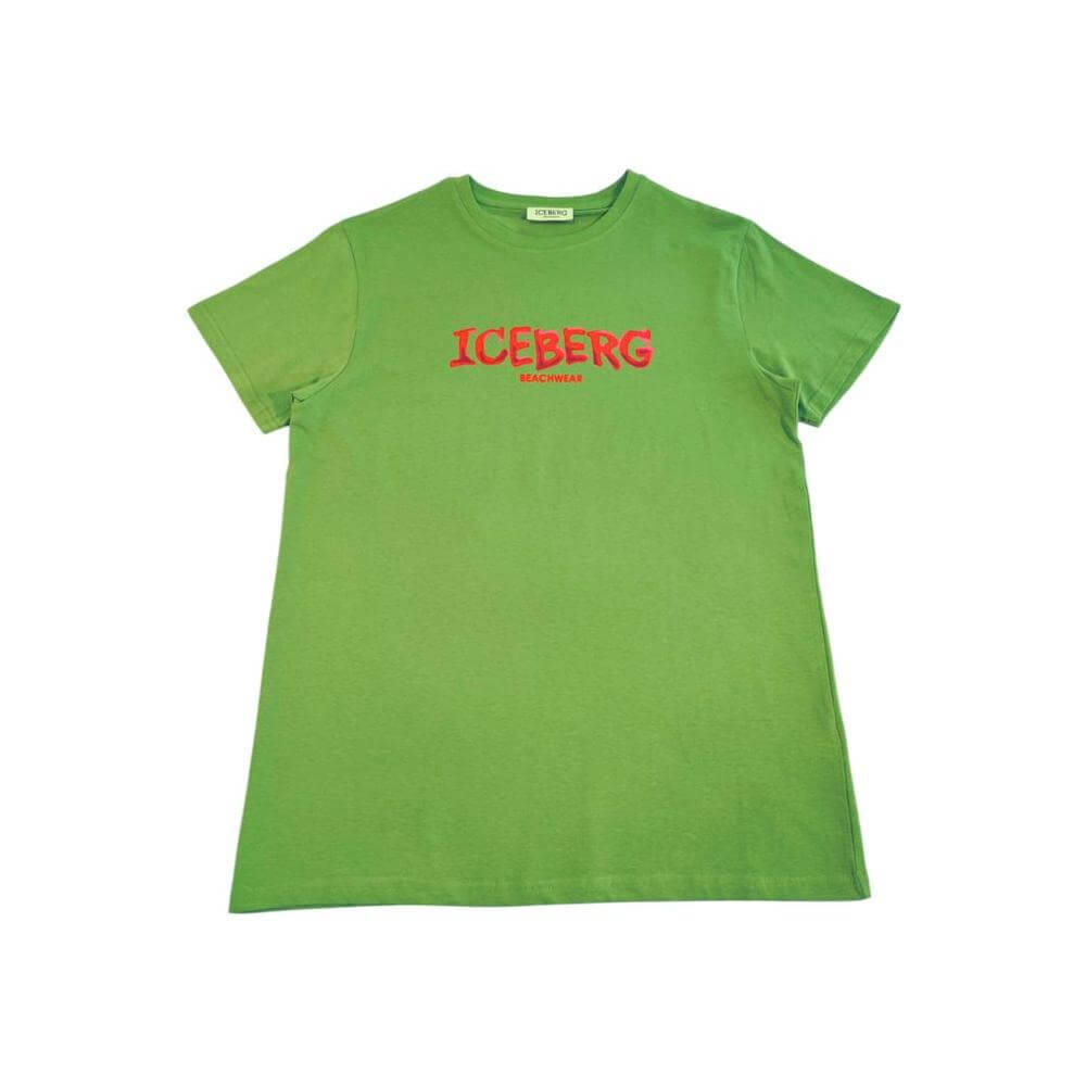Iceberg green cotton men's T-shirt with iconic logo print, offering luxury and comfort in modern fashion.