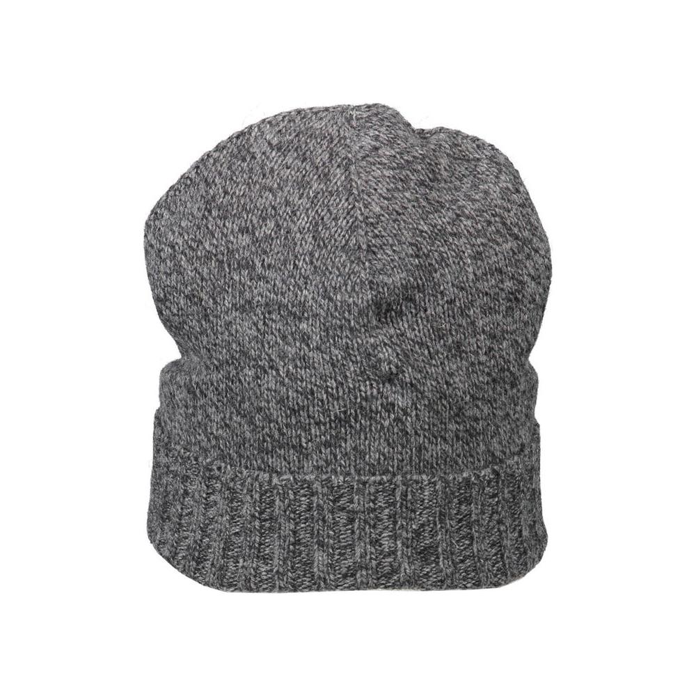 Gray knit beanie hat with ribbed edge, warm winter accessory