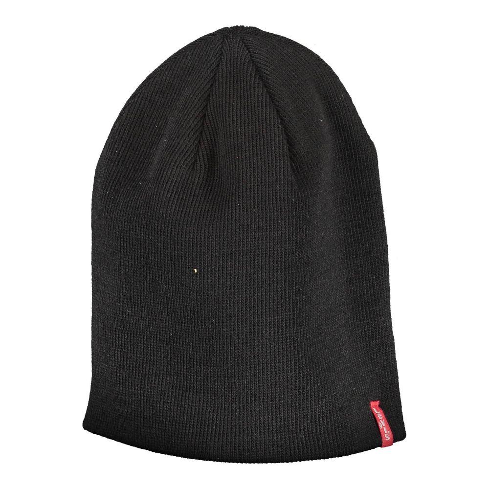 Levi's black acrylic men's cap with red logo tab, Italian-made for style and warmth, perfect for trendsetters and urban explorers.