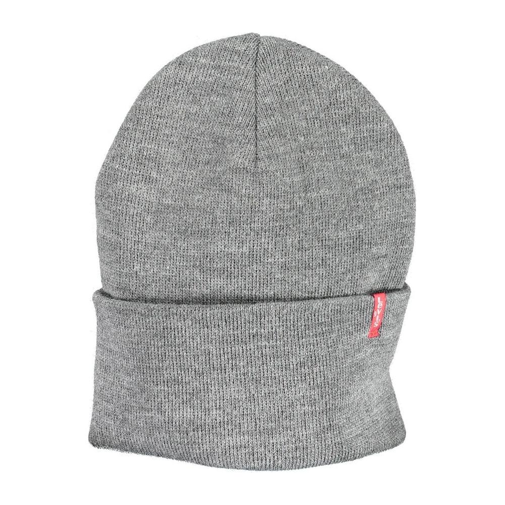 Levi's Gray Acrylic Men Cap with iconic logo, crafted from warm fabric, designed in Italy for stylish comfort in any weather.