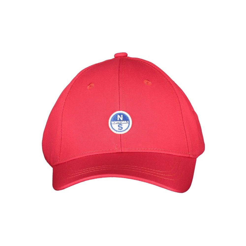 Red North Sails hat with visor, adjustable strap, and embroidered logo, made from organic cotton.