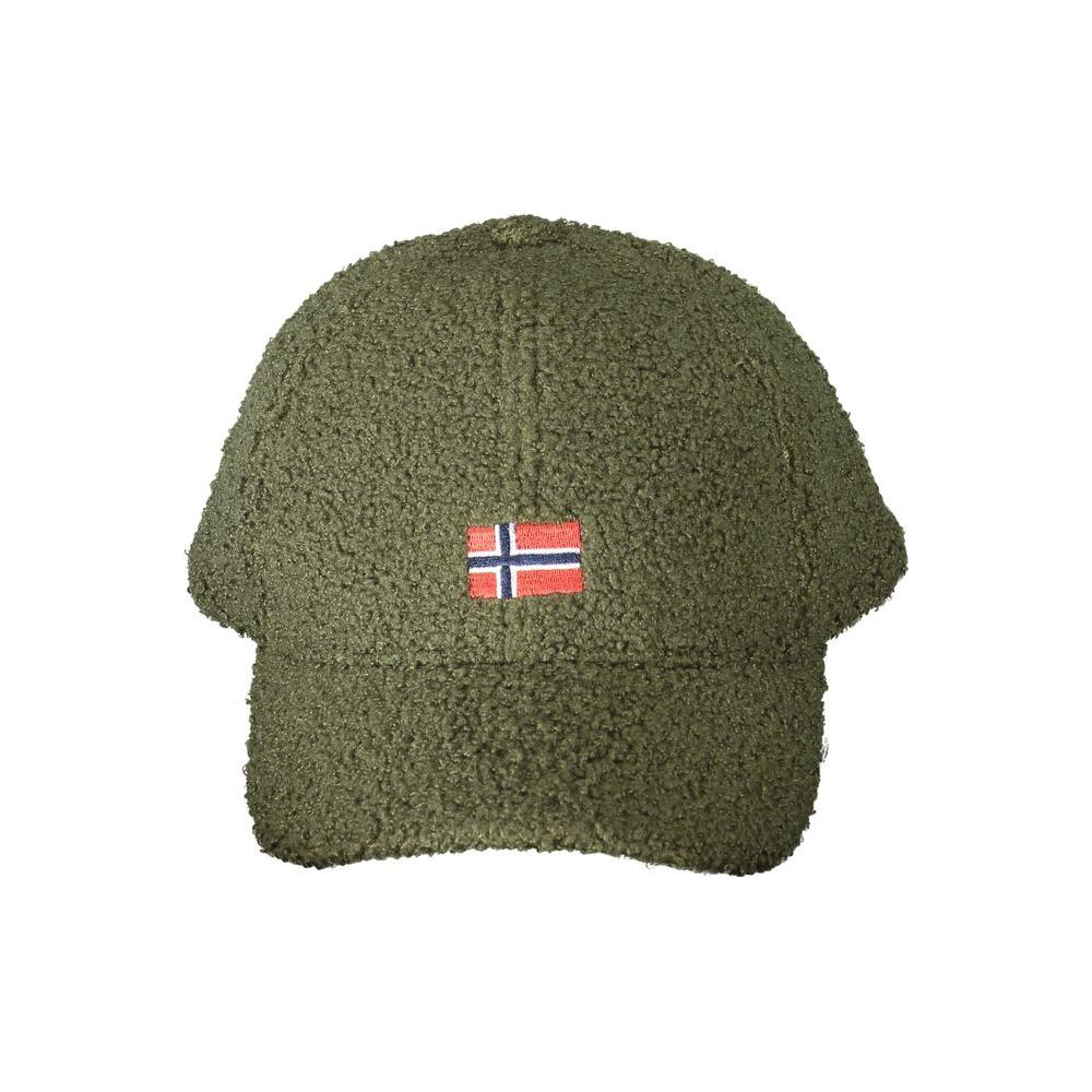Green polyester men's cap with Norway 1963 logo, featuring adjustable strap and intricate embroidery.