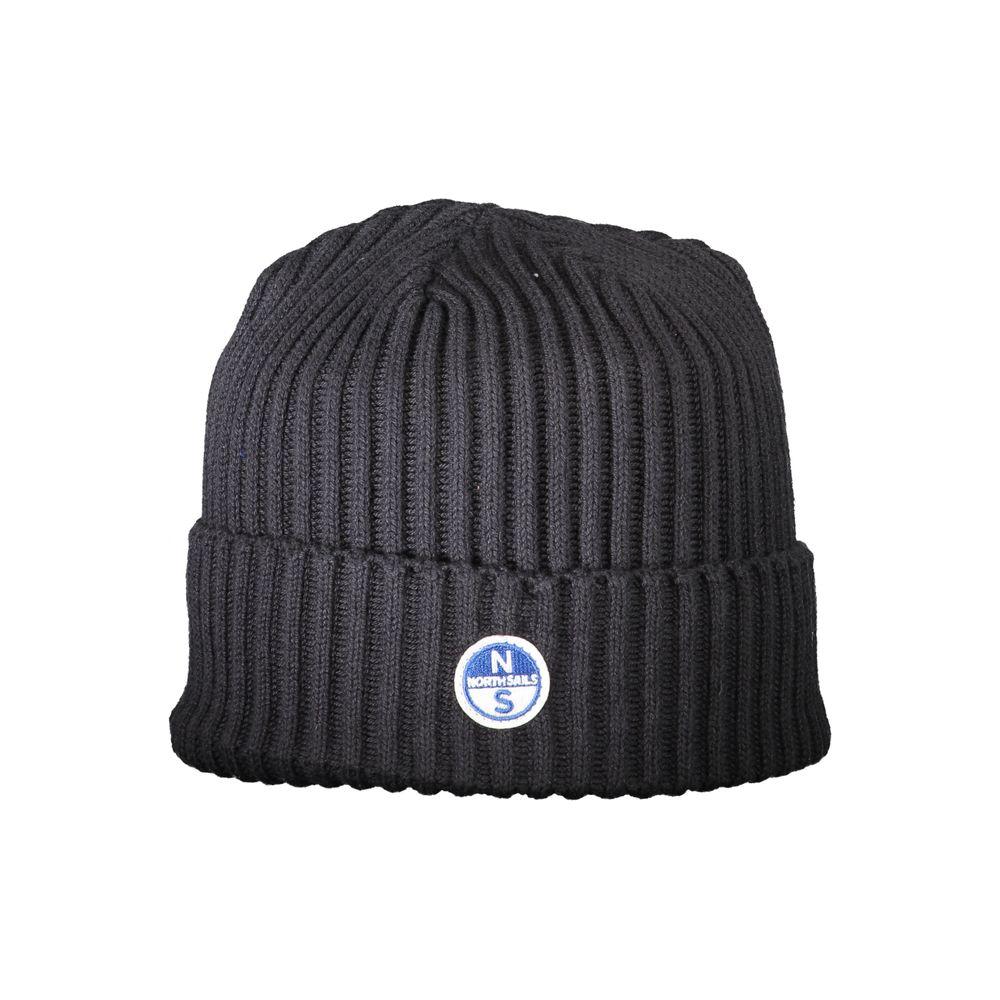 North Sails black ribbed knit beanie with logo patch, stylish unisex winter hat.