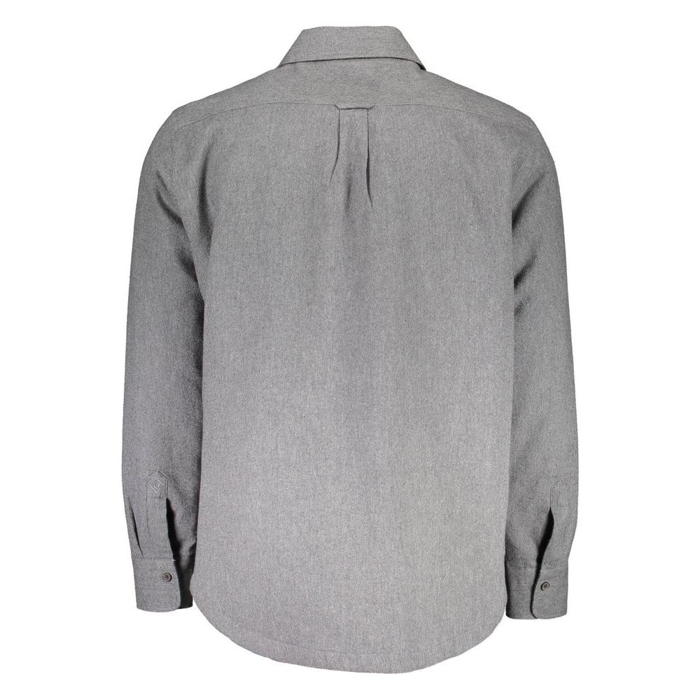 Back view of Gant gray cotton men's shirt with Italian collar, two pockets, and 1-button cuffs.