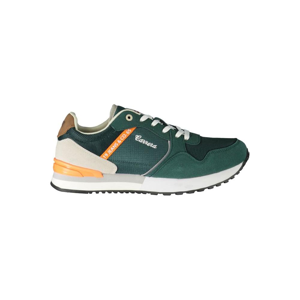 Carrera green polyester sneaker with laces, contrast details, and logo. Ideal for sports and casual wear.