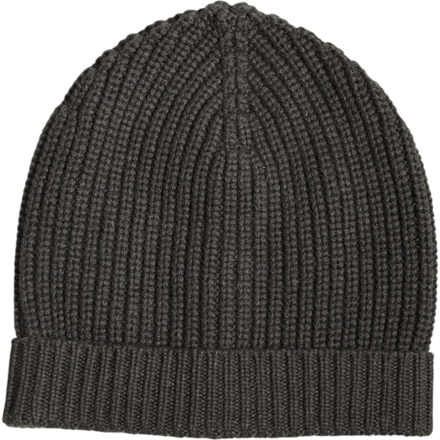 Dolce & Gabbana dark gray cashmere knit winter beanie hat for men, featuring a ribbed design and made in Italy.