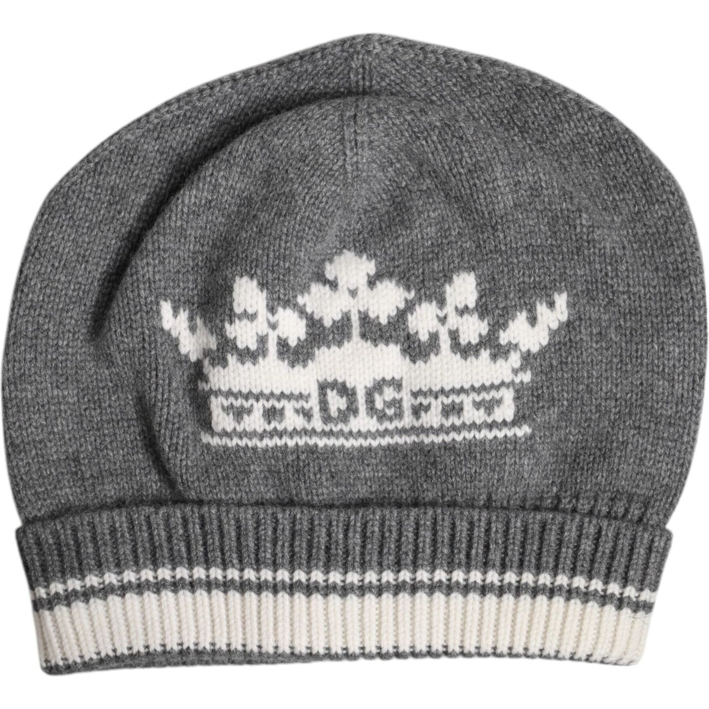 Dolce & Gabbana gray cashmere beanie hat with logo, knitted winter style, made in Italy.