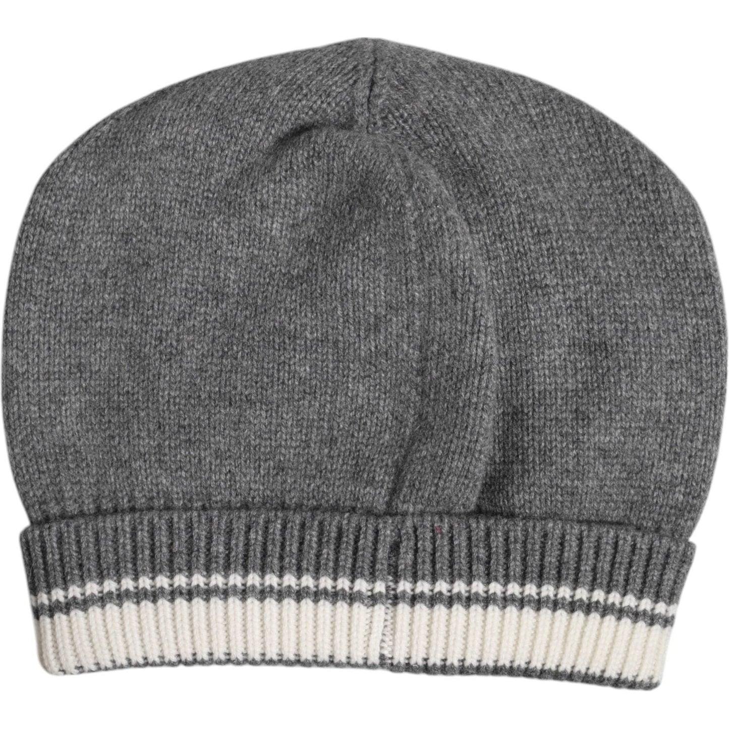 Dolce & Gabbana gray cashmere beanie hat for men with logo detail, made in Italy, perfect for winter fashion.