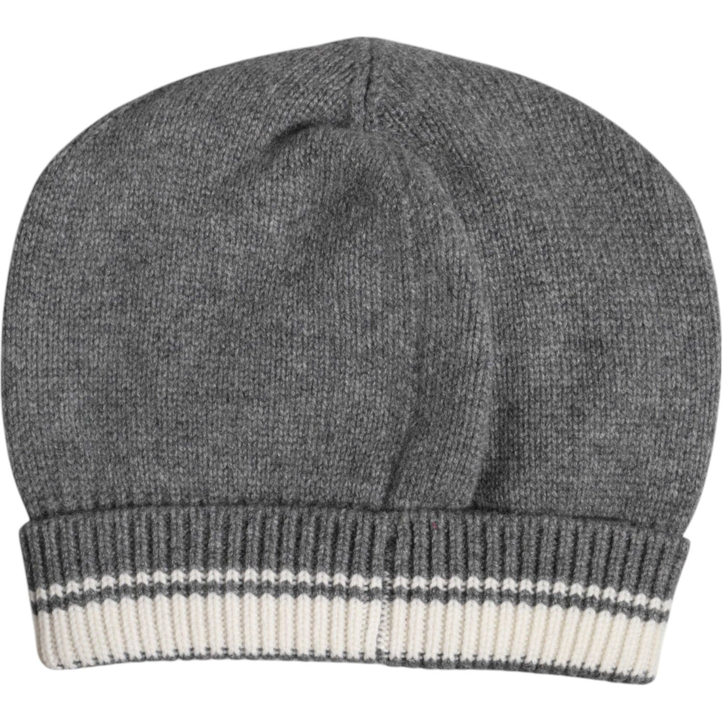 Dolce & Gabbana gray cashmere knitted winter beanie hat with logo detail, made in Italy.