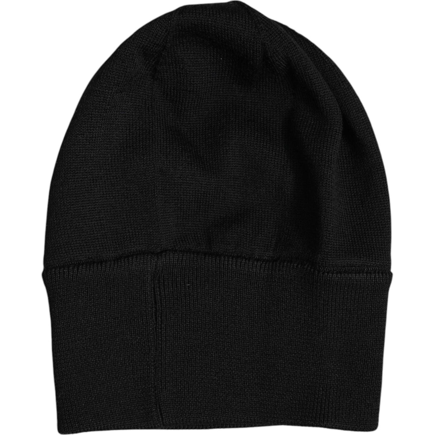 Dolce & Gabbana black knitted beanie hat, men's fashion, 100% virgin wool, branded logo details, made in Italy.