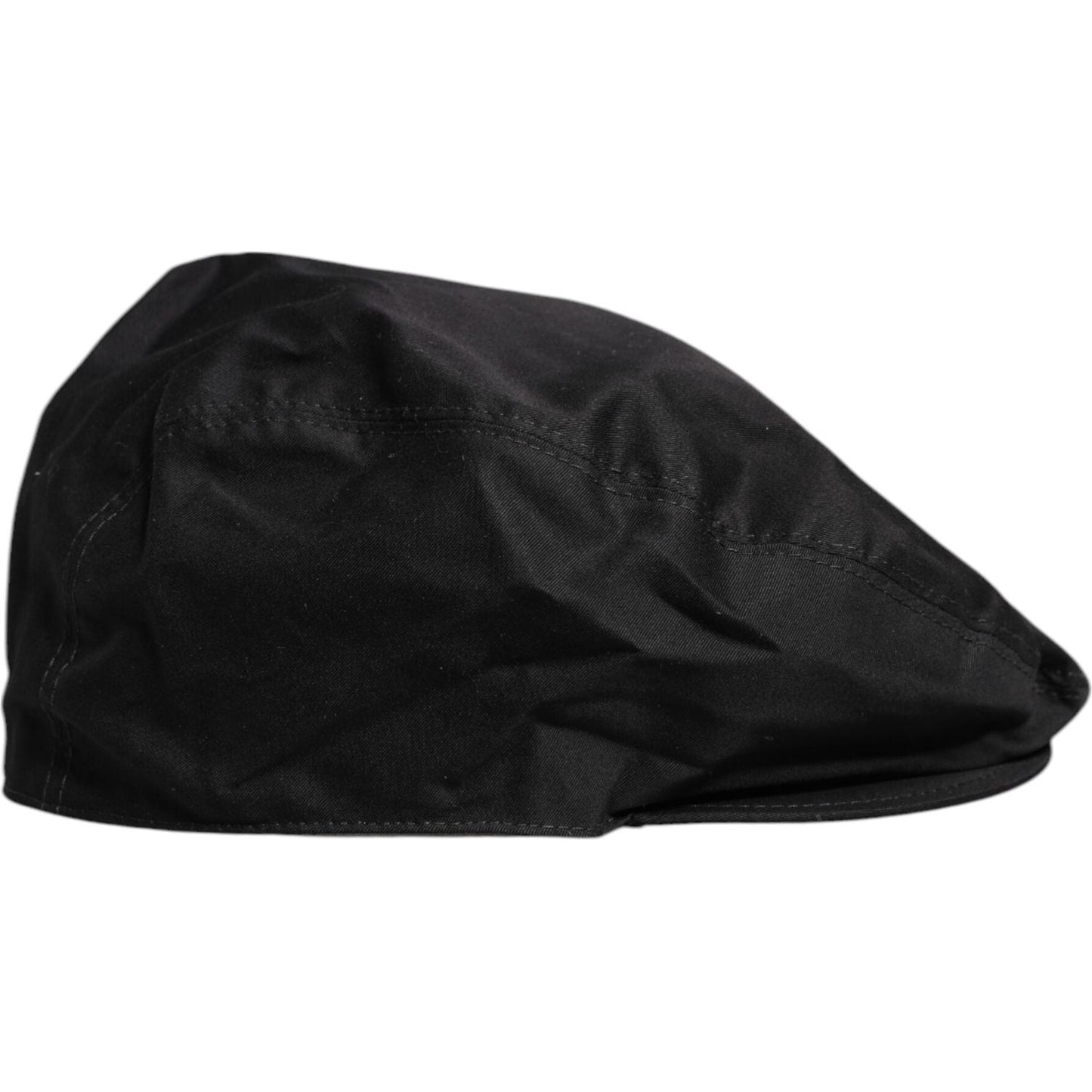 Dolce & Gabbana black cotton newsboy cap, made in Italy, with logo details. 97% cotton, 3% elastane, rayon lining.