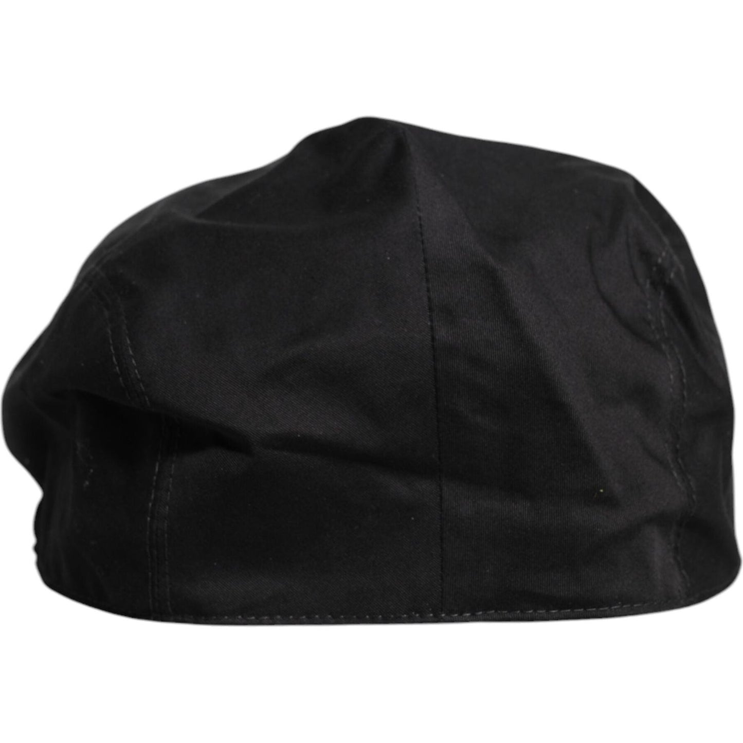 Dolce & Gabbana black cotton newsboy cap, elegant men's fashion accessory with logo detail, made in Italy.