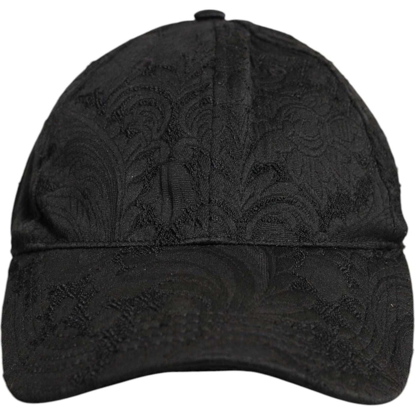 Dolce & Gabbana black floral jacquard baseball cap, 6 panels, preowned, 56% polyester, 25% acetate, 17% viscose, made in Italy.