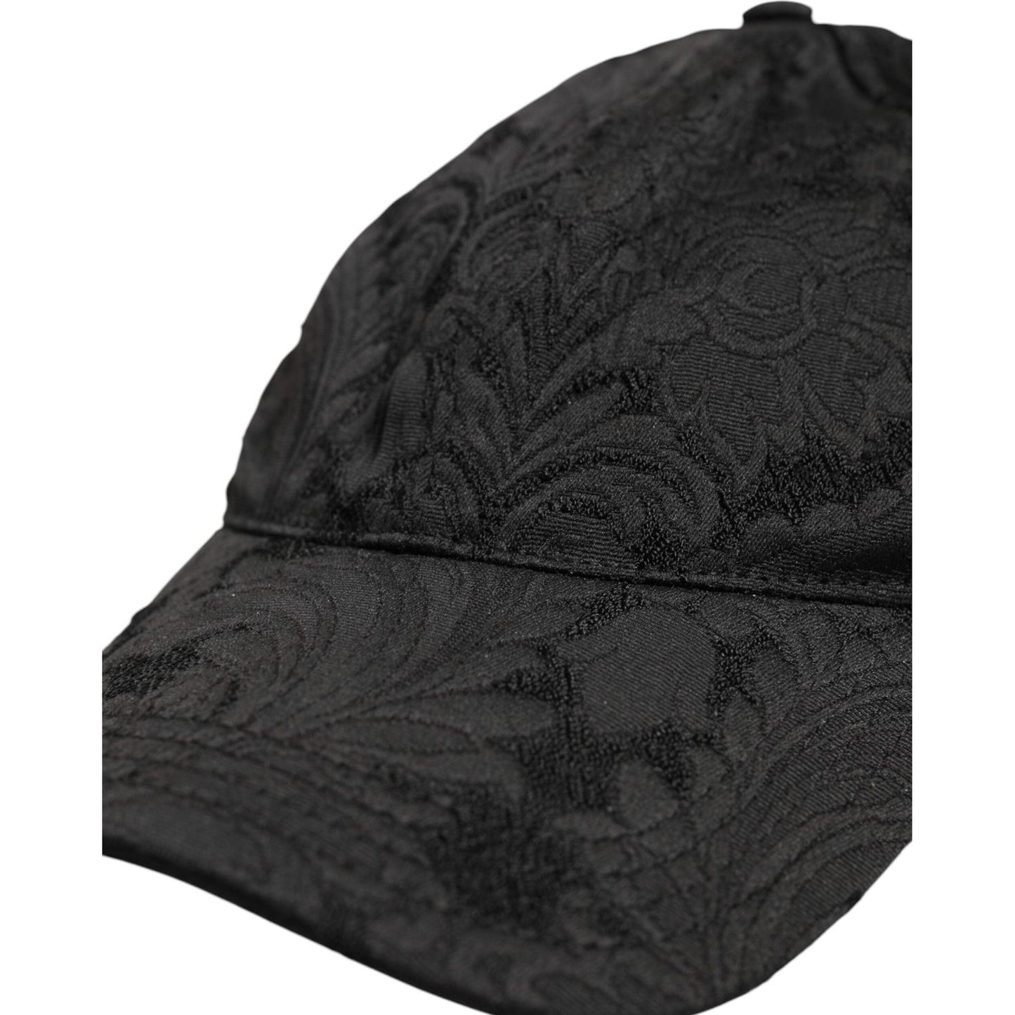 Dolce & Gabbana black floral jacquard baseball cap with logo details, made in Italy, preowned, six-panel design.
