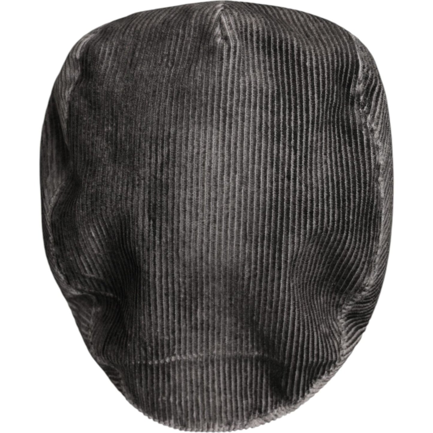 Gray Dolce & Gabbana cotton newsboy cap with minor defects on brim, Italian design, 100% cotton, gray color, logo details visible.