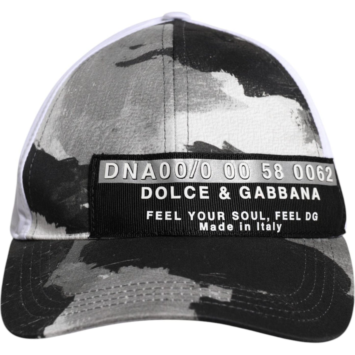 Dolce & Gabbana white gray camouflage baseball cap with logo, made in Italy, 100% authentic, cotton-elastane blend, men's accessory.
