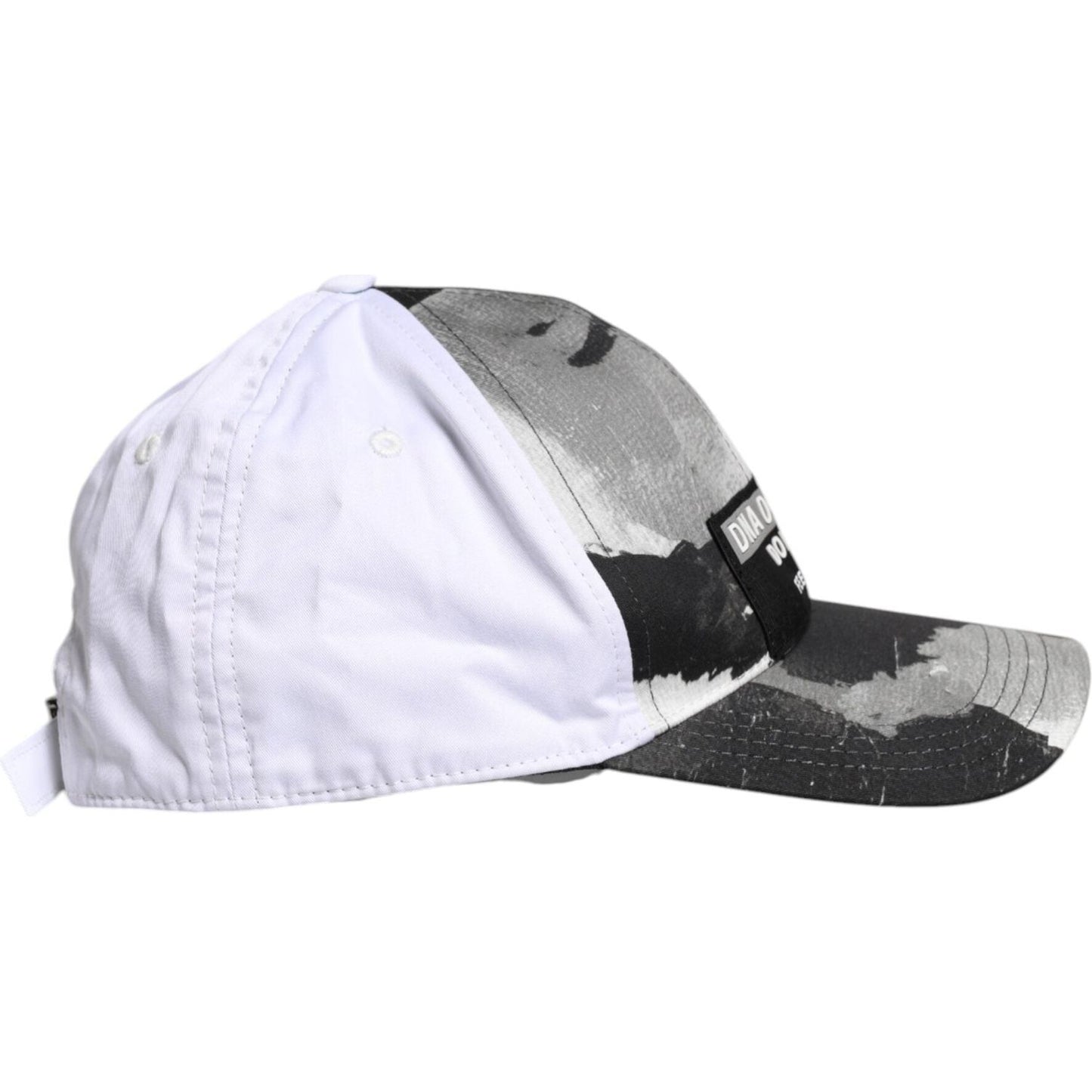 Dolce & Gabbana white gray camouflage baseball cap, side view, 6 panels, cotton elastane blend, logo detail, luxury men's accessory.