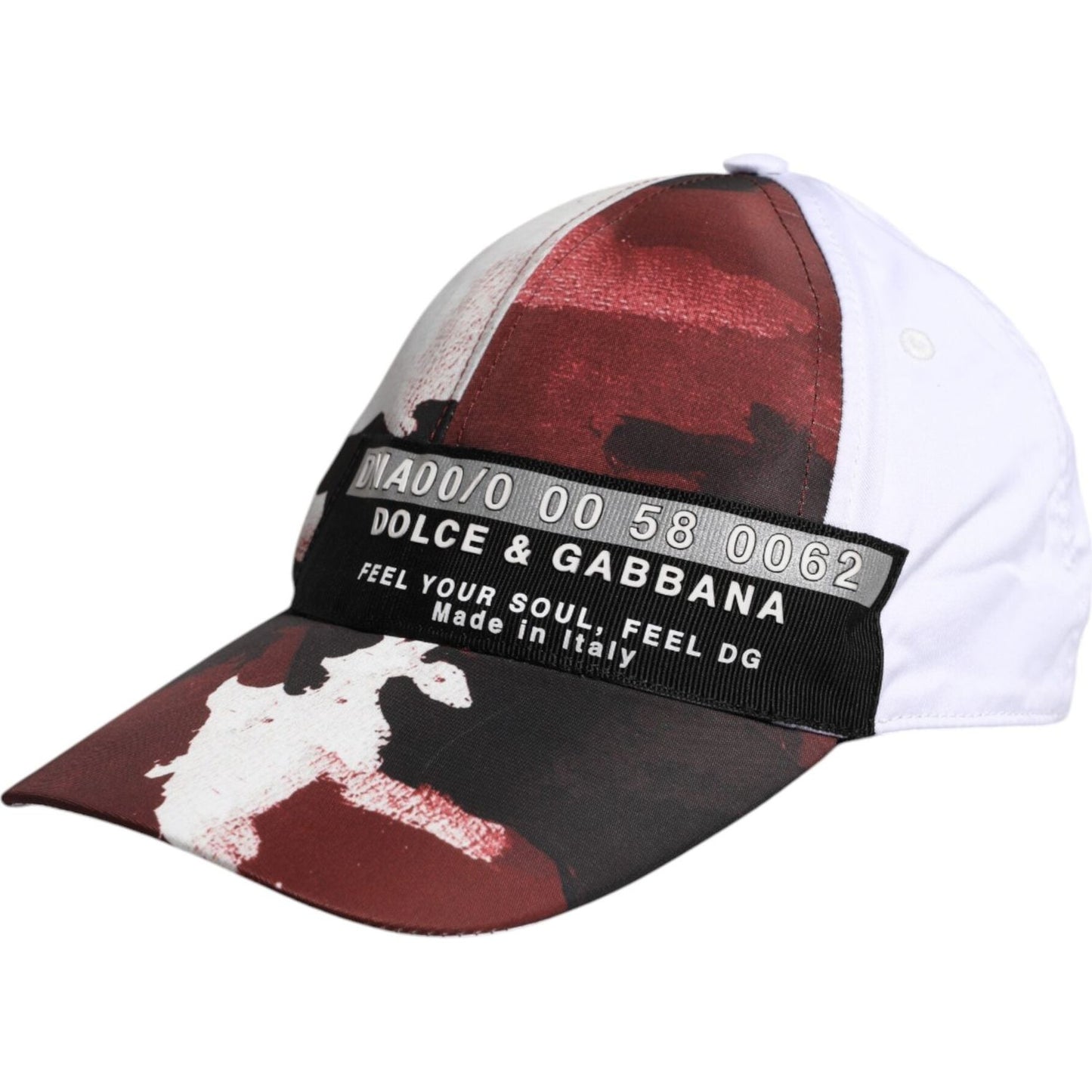 Dolce & Gabbana white camouflage print baseball cap, made in Italy with logo details, cotton and polyester blend material.