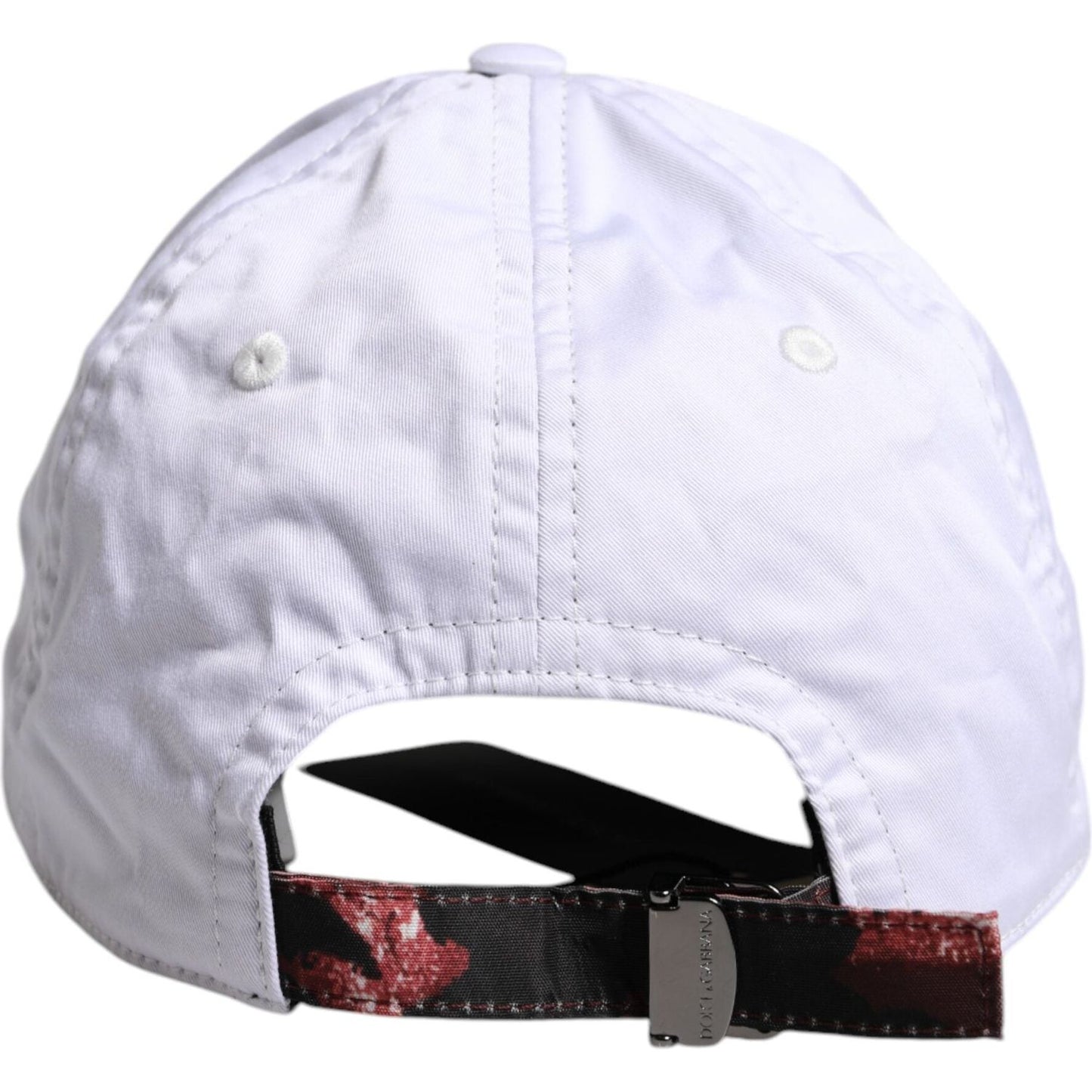 Back view of Dolce & Gabbana white camouflage baseball cap showing adjustable strap detail.