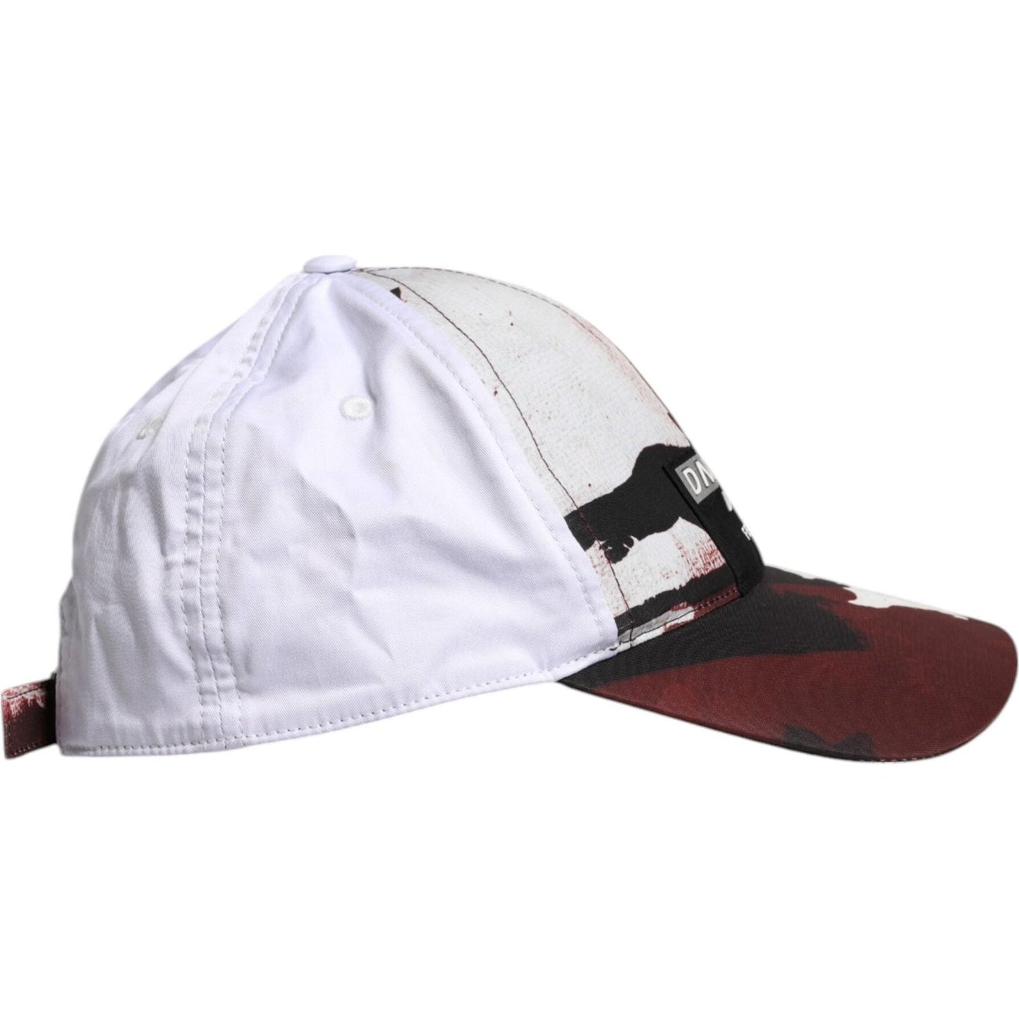 Dolce & Gabbana white camouflage print baseball cap with six panels and logo detail, made in Italy, side view.