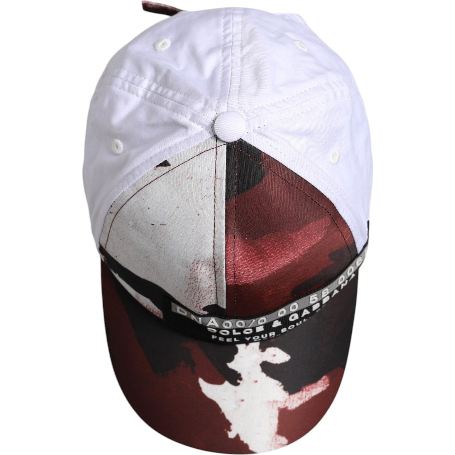 Dolce & Gabbana white camouflage print baseball cap with 6 panels, featuring logo details, made of cotton, polyester, and elastane.