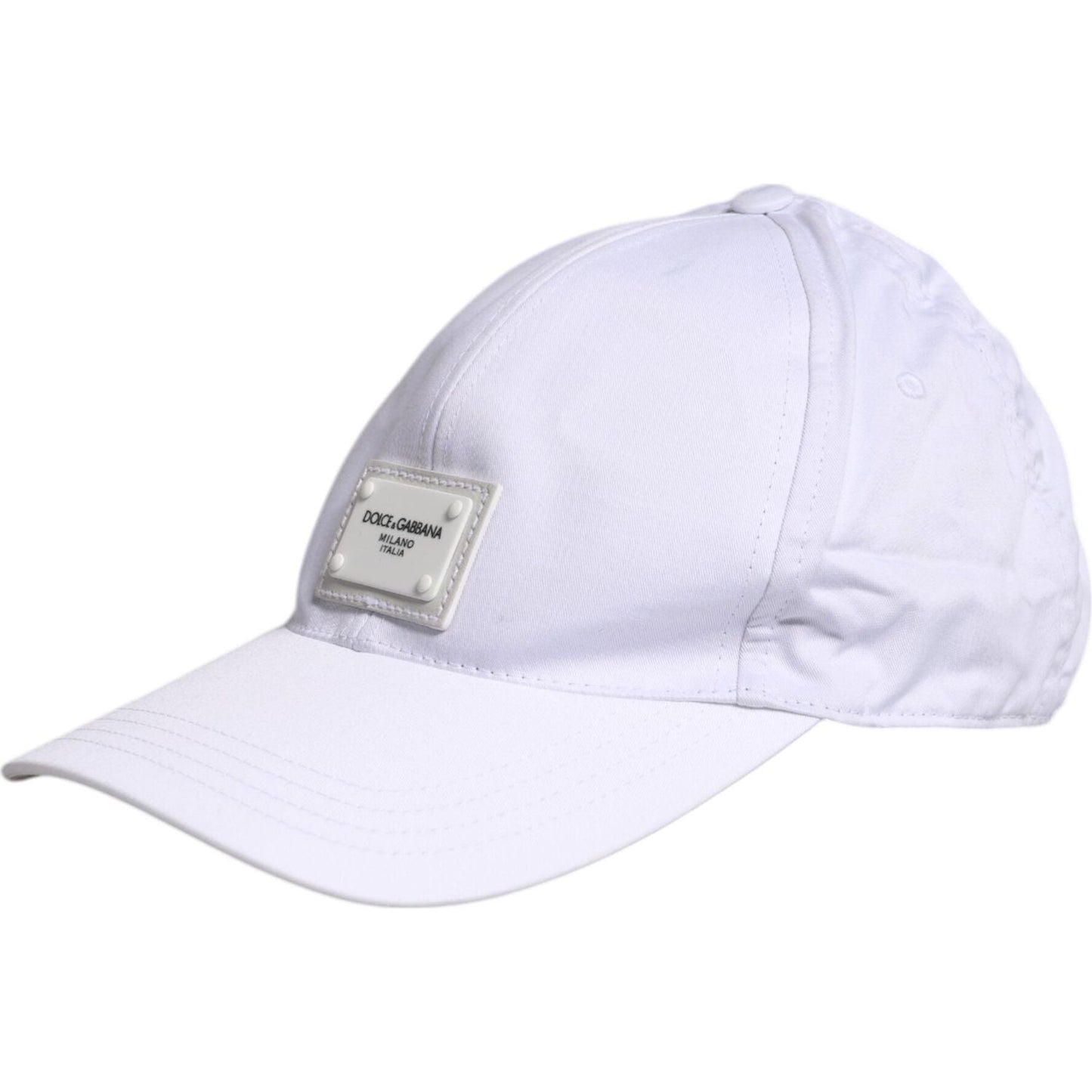Dolce & Gabbana men's white DG logo 6-panel baseball cap made of cotton and elastane, minor defect with stains, Made in Italy.
