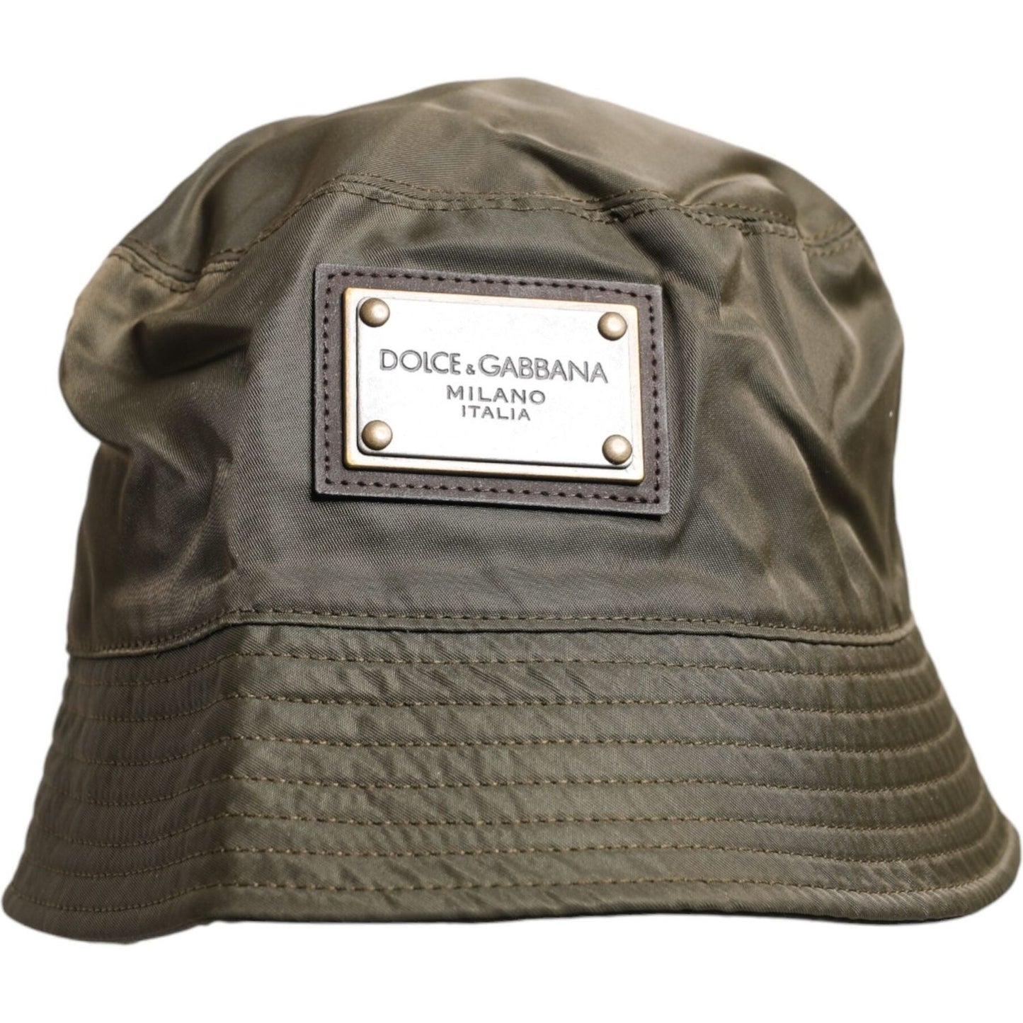 Dolce & Gabbana brown bucket hat with DG plaque, wide brim, made in Italy, 100% polyester with viscose lining.