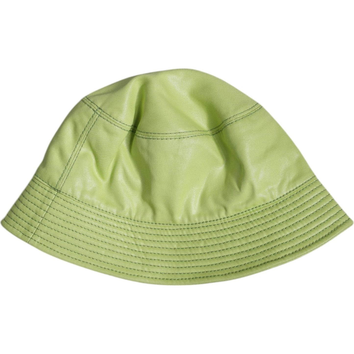 Dolce & Gabbana green wide brim bucket hat, 100% cotton with silk lining, DG plaque detail, men's fashion accessory made in Italy.